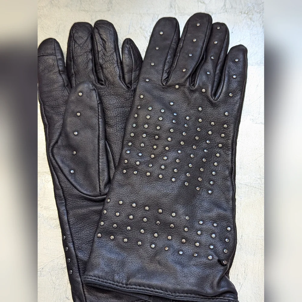 🖤 Echo Leather S Gloves Vintage Studded Metal Whimsigoth Cashmere Sheepskin